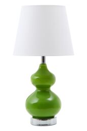Orsina Light Green Glass Table Lamp With Chrome Base, Chrome Trim Round Table Lamp, Contemporary Glass Lighting