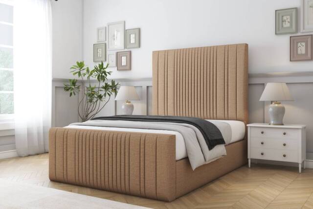 "Comfort Beds The Foxy Dumfries Bed Frame - 50"" Upholstered Headboard in Light Brown - Size: Double" - image 1