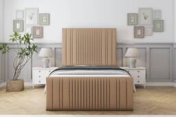 "Comfort Beds The Foxy Dumfries Bed Frame - 50"" Upholstered Headboard in Light Brown - Size: Double" - thumbnail 2