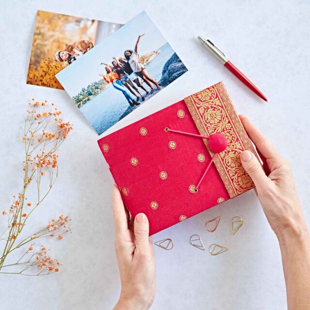 Paper High Small Sari Fabric Photo Album in Cerise - image 1