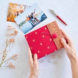Paper High Small Sari Fabric Photo Album in Cerise