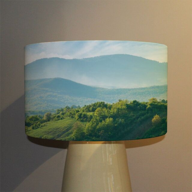 Benjamin Tate Design panorama of beautiful countryside of romania ceiling lamp shade in Natural