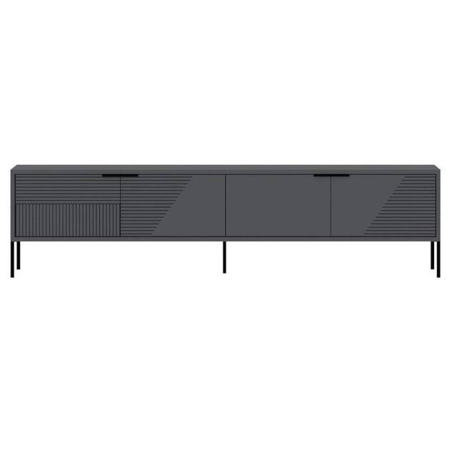 CALICOSY TV Stand On Legs With 2 Grooved Drop-Down Doors, 180 Cm Wide - GOLD in Grey - image 1