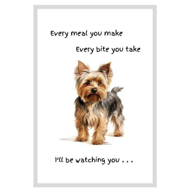 Animal Crackers Dog Tea Towel With 'Watching You' Funny Wording - Yorkshire Terrier in White - image 1