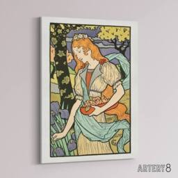 "Artery8 Salon des Cent Woman Picking Flower Grasset Canvas Wall Art Print - Size: W12"" x H16""" - thumbnail 2