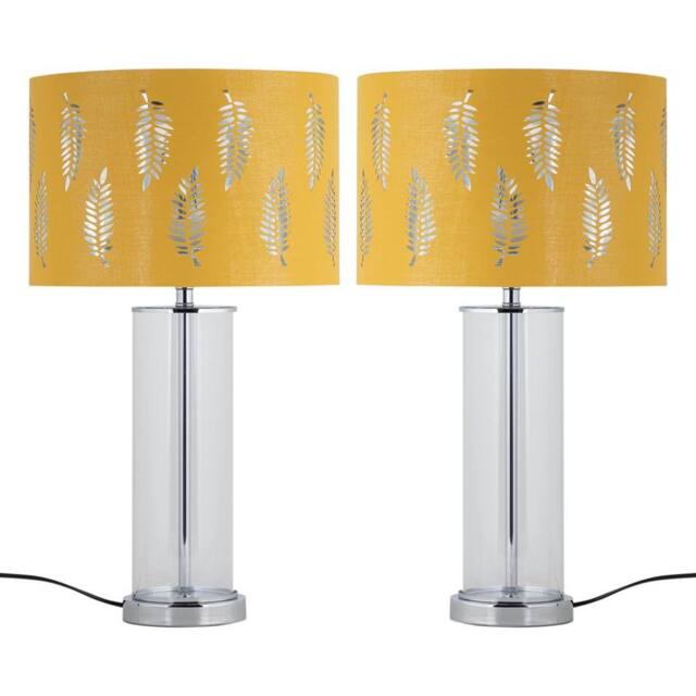 First Choice Lighting Set of 2 Aura - Chrome Table Lamps with Ochre Fern Cut Out Shades in Silver - image 1