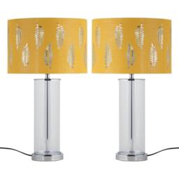 First Choice Lighting Set of 2 Aura - Chrome Table Lamps with Ochre Fern Cut Out Shades in Silver