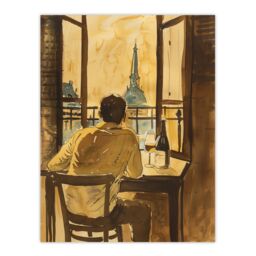 "Artery8 France Portrait Wine Drink Advert Watercolour Wall Art Print in Brown - Size: W18"" x H24""" - thumbnail 1