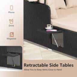 Costway Patio Daybed w/Retractable Canopy PE Rattan Wicker Sunbed w/Side Table - thumbnail 5