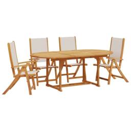 Berkfield Home 5 Piece Garden Dining Set Solid Wood Acacia & Textilene in Brown - thumbnail 2