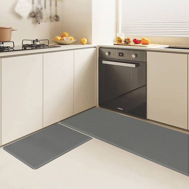 Marlow Kitchen Mat 2Pcs Non Slip Woven Rubber Floor Mat Absorbent Runner Grey - Size: 45 cm x 150 cm - image 1