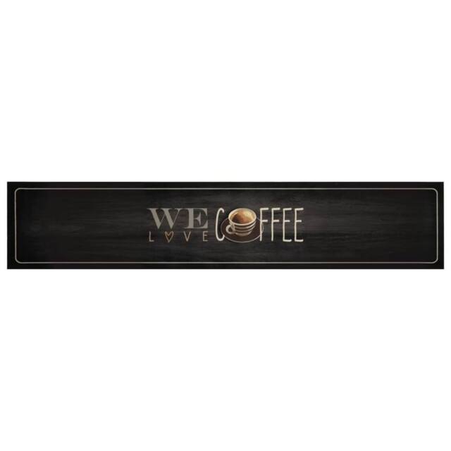 Berkfield Home Kitchen Rug Washable Coffee Text 60x300 cm Velvet in Black - image 1