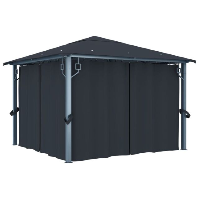 Berkfield Home Gazebo with Curtain 300x300 cm Anthracite Aluminium in Black - image 1