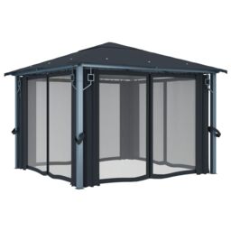 Berkfield Home Gazebo with Curtain 300x300 cm Anthracite Aluminium in Black - thumbnail 4
