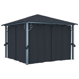 Berkfield Home Gazebo with Curtain 300x300 cm Anthracite Aluminium in Black - thumbnail 1