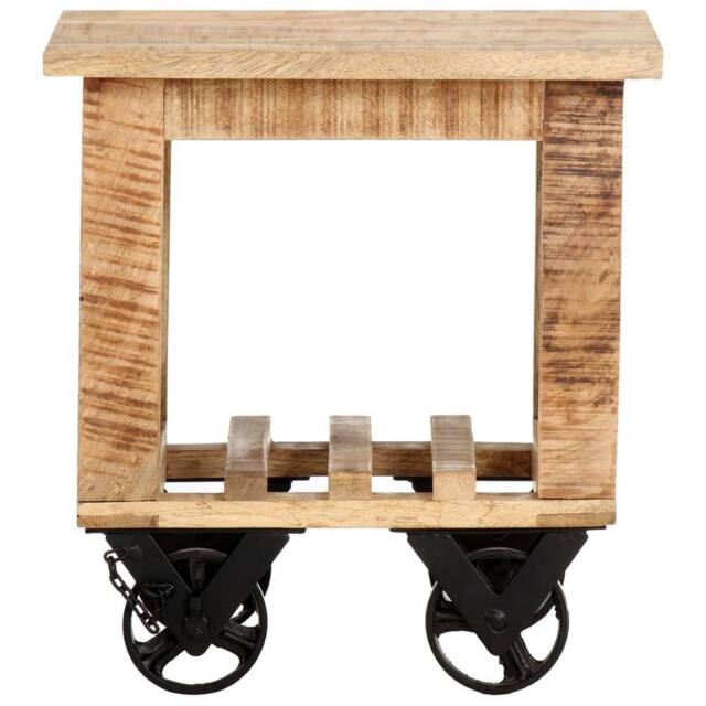 Berkfield Home Side Table with Wheels 40x40x42 cm Rough Mango Wood in Light Brown - Size: 40 x 40 x 42 cm - image 1
