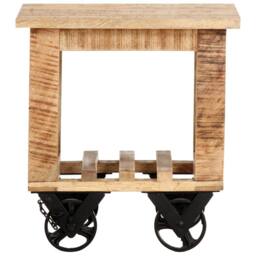 Berkfield Home Side Table with Wheels 40x40x42 cm Rough Mango Wood in Light Brown - Size: 40 x 40 x 42 cm - thumbnail 1