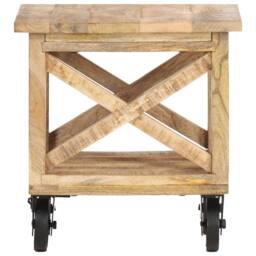 Berkfield Home Side Table with Wheels 40x40x42 cm Rough Mango Wood in Light Brown - Size: 40 x 40 x 42 cm - thumbnail 3