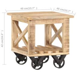 Berkfield Home Side Table with Wheels 40x40x42 cm Rough Mango Wood in Light Brown - Size: 40 x 40 x 42 cm - thumbnail 6