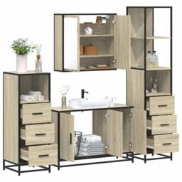 Berkfield Home Durable 4¬†Piece Bathroom Furniture Set¬†Sonoma Oak Engineered Wood in Light Tan - thumbnail 2