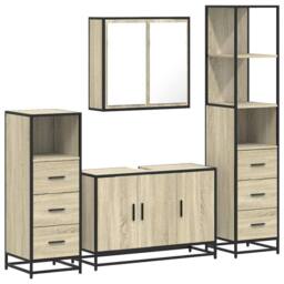 Berkfield Home Durable 4¬†Piece Bathroom Furniture Set¬†Sonoma Oak Engineered Wood in Light Tan - thumbnail 3