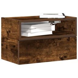 Berkfield Home Wall-mounted Bedside Cabinet Smoked Oak 45x26x28.5 cm in Brown - thumbnail 1