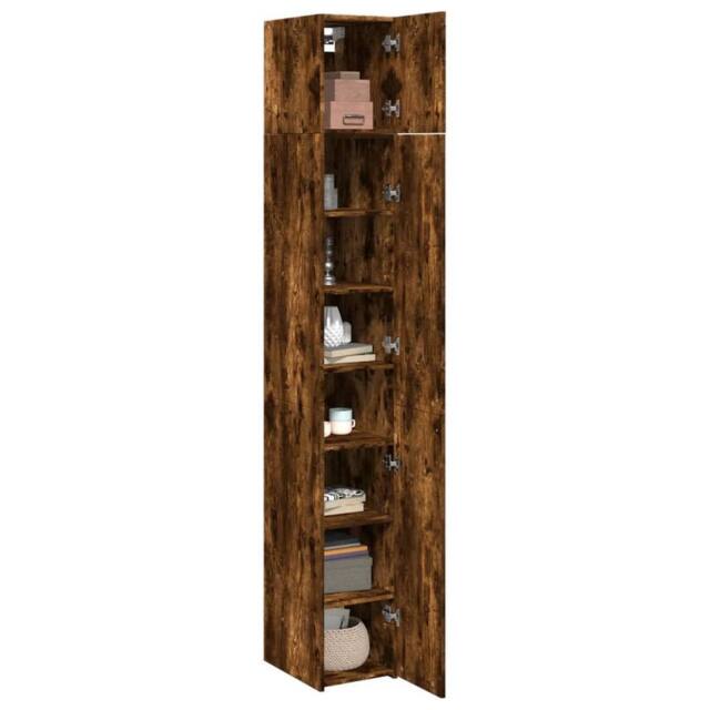 Berkfield Home Slim Storage Cabinet Smoked Oak 30x42.5x225 cm Engineered Wood in Brown - image 1