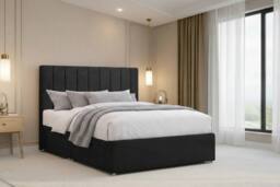 "Chester & Oakley Lunar Plush Divan Bed Base No Drawers - 26"" Headboard in Black - Size: Double" - thumbnail 2