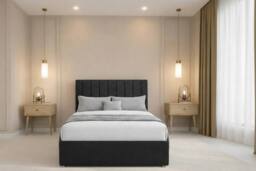 "Chester & Oakley Lunar Plush Divan Bed Base No Drawers - 26"" Headboard in Black - Size: Double"