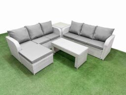 Fimous Outdoor Garden Furniture Sets 7 Seater Wicker Rattan Furniture Sofa Sets w/ Oblong Coffee Table high Back Lounge Sofa Big Footstool Side Table - thumbnail 1