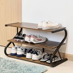 Living and Home Rustic S-Frame Shoe Rack 3-Tier Shelf Wooden Plant Stand in Brown - thumbnail 5