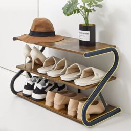 Living and Home Rustic S-Frame Shoe Rack 3-Tier Shelf Wooden Plant Stand in Brown - thumbnail 8