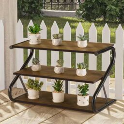 Living and Home Rustic S-Frame Shoe Rack 3-Tier Shelf Wooden Plant Stand in Brown - thumbnail 7