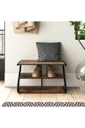 Living and Home Rustic S-Frame Shoe Rack 3-Tier Shelf Wooden Plant Stand in Brown - thumbnail 2