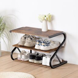Living and Home Rustic S-Frame Shoe Rack 3-Tier Shelf Wooden Plant Stand in Brown - thumbnail 4