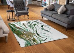 Benjamin Tate Design Green & Gold Marble Designer Rug in Natural - Size: Large - thumbnail 2