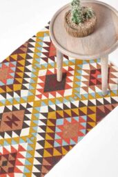 Homescapes Oslo Multi Coloured Cotton Diamond Pattern Hall Runner, 66 x 200 cm - Size: 66 cm x 200 cm - thumbnail 1