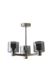 ValueLights Demi Brushed Chrome 3 Arm Smoke Glass Chandelier Ceiling Light & Bulbs in Metallic Silver - thumbnail 6