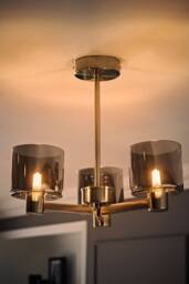 ValueLights Demi Brushed Chrome 3 Arm Smoke Glass Chandelier Ceiling Light & Bulbs in Metallic Silver - thumbnail 1