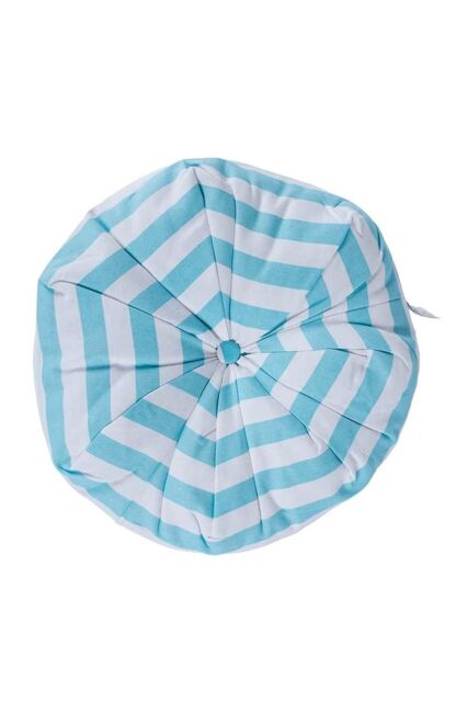 Homescapes Stripe Pleated Round Floor Cushion in Blue - Size: 40 cm x 15 cm - image 1