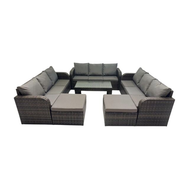 Fimous Rattan Garden Outdoor Furniture Set with 2 Big Footstools in Dark Grey - image 1