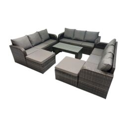 Fimous Rattan Garden Outdoor Furniture Set with 2 Big Footstools in Dark Grey - thumbnail 2