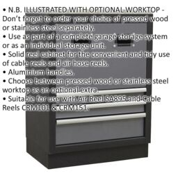 Loops 680mm Modular Reel Cabinet - Cable & Air Hose - 3 Drawers - Aluminium Handles - thumbnail 2