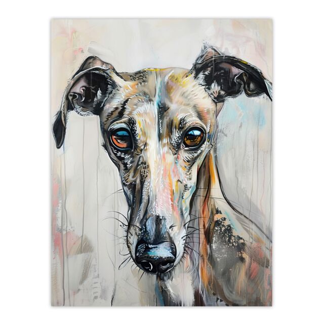 "Artery8 Greyhound Whippet Dog Lover Cute Pet Portrait Wall Art Print in Grey - Size: W18"" x H24""" - image 1