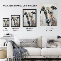 "Artery8 Greyhound Whippet Dog Lover Cute Pet Portrait Wall Art Print in Grey - Size: W18"" x H24""" - thumbnail 3