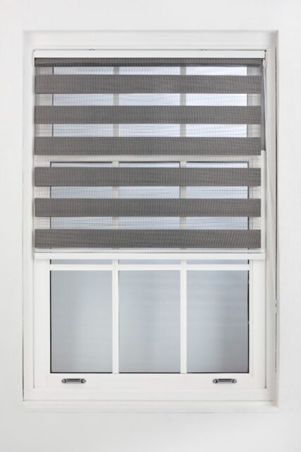 Furnished Dark Grey Day & Night Roller Blinds - Zebra Blind Dim or Translucent Vision Roller Shades for Windows & Doors - Dual Layer Fabric - image 1