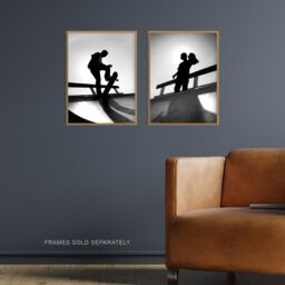 Artery8 Wall Art Print Skater Boy Silhouette On Half Pipe Set Of 2 s Boys Bedroom Aesthetic Skateboard A4 - thumbnail 2