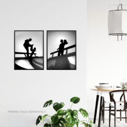 Artery8 Wall Art Print Skater Boy Silhouette On Half Pipe Set Of 2 s Boys Bedroom Aesthetic Skateboard A4 - thumbnail 3