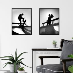 Artery8 Wall Art Print Skater Boy Silhouette On Half Pipe Set Of 2 s Boys Bedroom Aesthetic Skateboard A4 - thumbnail 6
