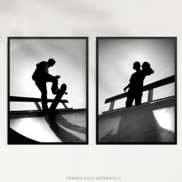 Artery8 Wall Art Print Skater Boy Silhouette On Half Pipe Set Of 2 s Boys Bedroom Aesthetic Skateboard A4 - thumbnail 5
